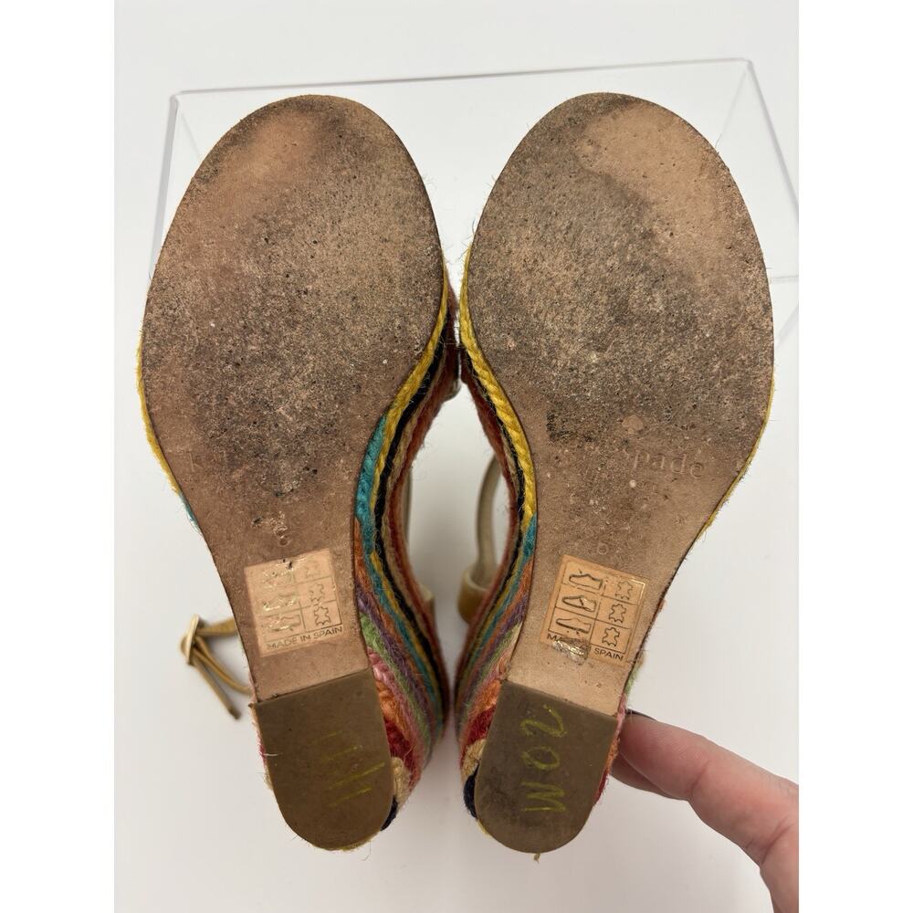 Kate Spade Lindsay Platform Wedge Rainbow Espadrille Sandal Gold Patent Size 6 - Picture 10 of 16